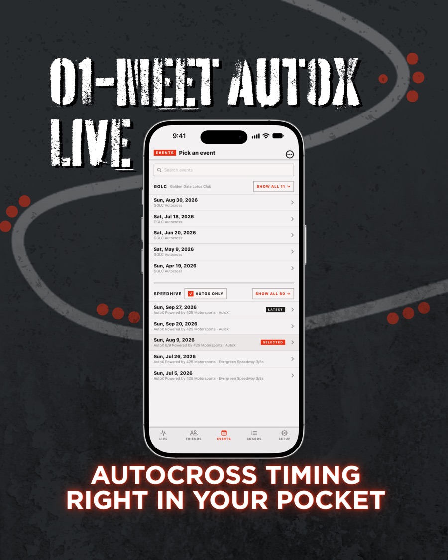 Meet AutoX Live: autocross timing right in your pocket, shown on the event list